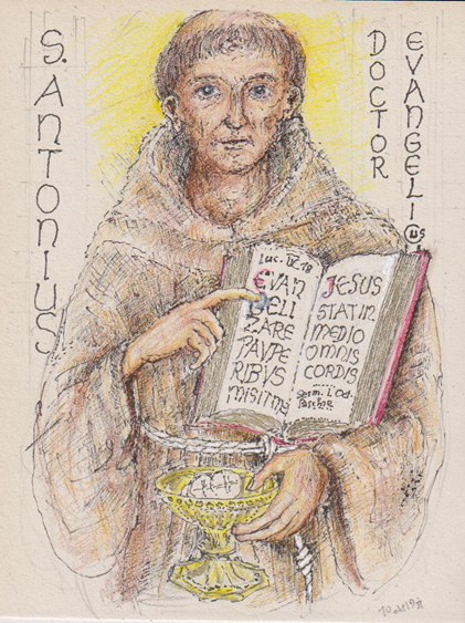 Hl. Antonius von Padua (1195-1231) mit Evangelienbuch und Hostienschale